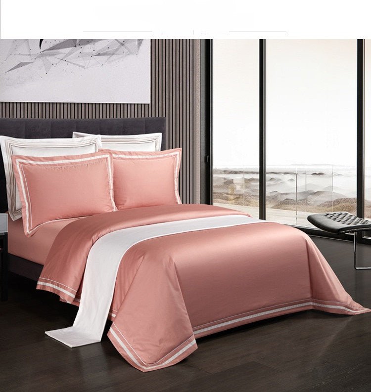Four-piece Cotton Bedding Hotel Style Simple Solid Color Quilt Cover - IVOIRART.COM