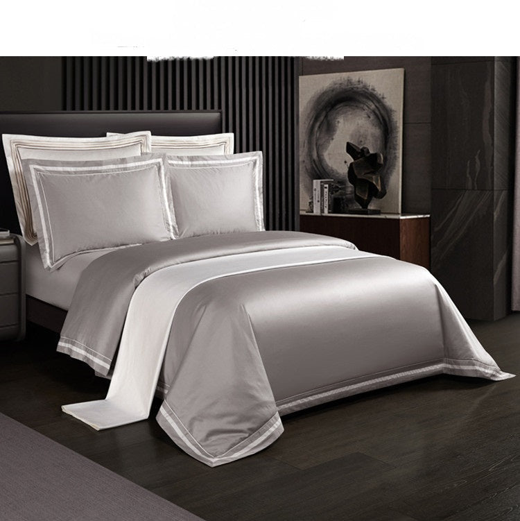 Four-piece Cotton Bedding Hotel Style Simple Solid Color Quilt Cover - IVOIRART.COM