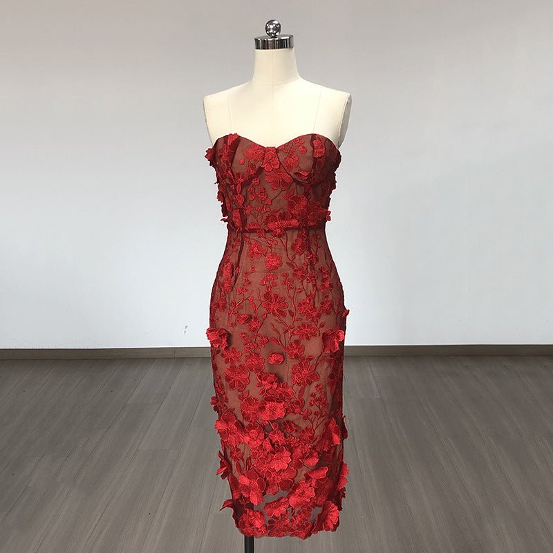 French Embroidery Flower Tube Top Dress Women - IVOIRART.COM
