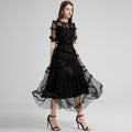 French Heavy Industry Retro Round Neck Short Sleeves Polka Dot Wooden Ear Swing Dress - IVOIRART.COM