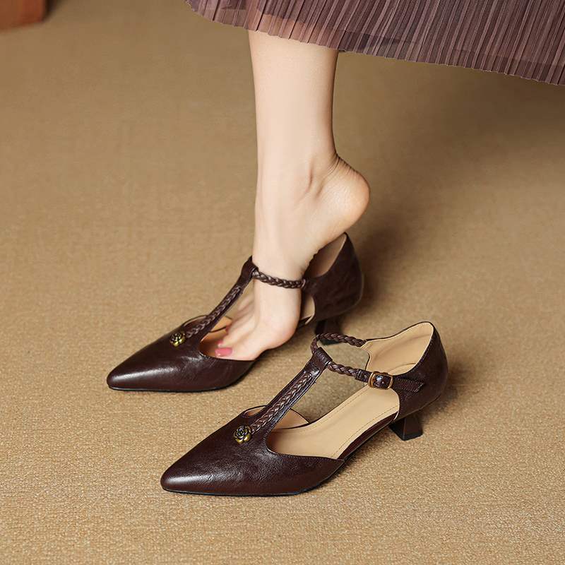 French Retro Camellia-Embellished Ballet Flats With Stiletto Heels - IVOIRART.COM