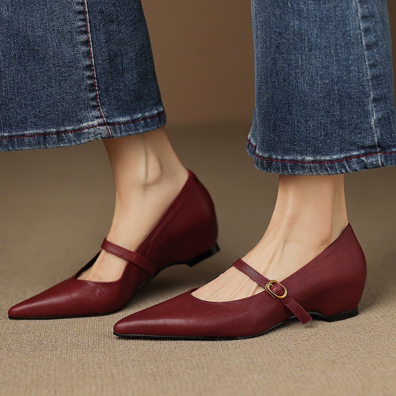 French Retro Sheepskin Pointed Toe Pumps Women's Shallow Mouth - IVOIRART.COM