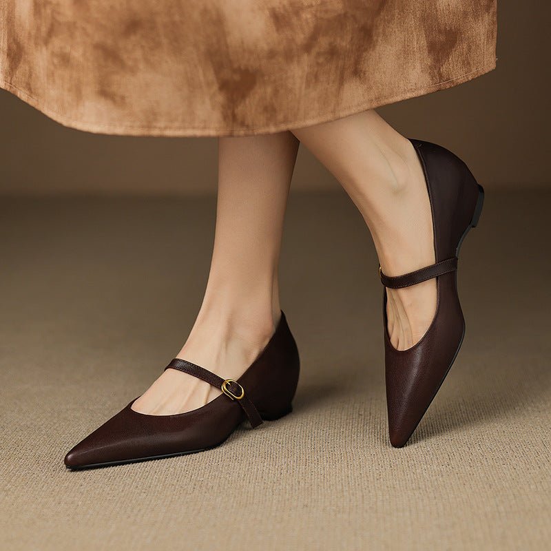 French Retro Sheepskin Pointed Toe Pumps Women's Shallow Mouth - IVOIRART.COM