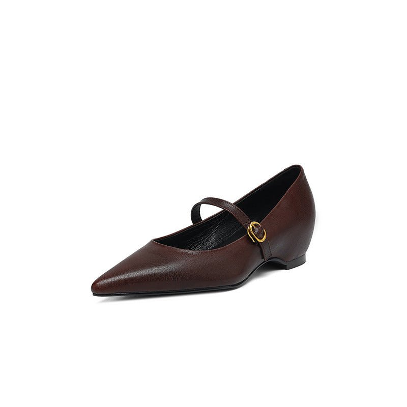 French Retro Sheepskin Pointed Toe Pumps Women's Shallow Mouth - IVOIRART.COM