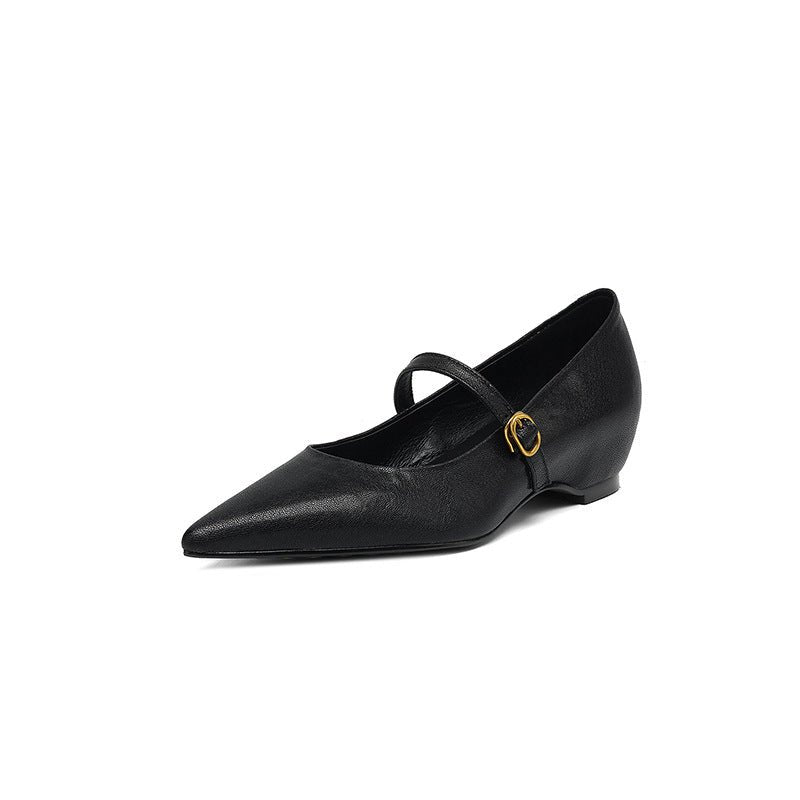 French Retro Sheepskin Pointed Toe Pumps Women's Shallow Mouth - IVOIRART.COM