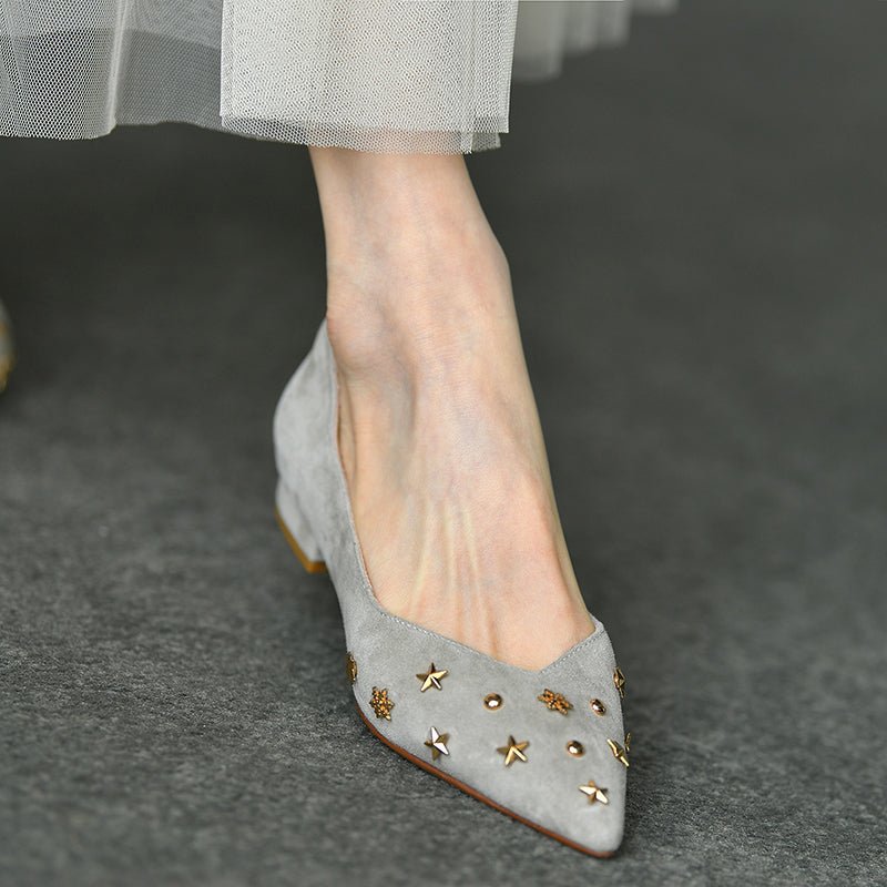 Frosted Low-cut Pointed-toe Shoes All-match Flat Low Heel Slip-on Pumps - IVOIRART.COM