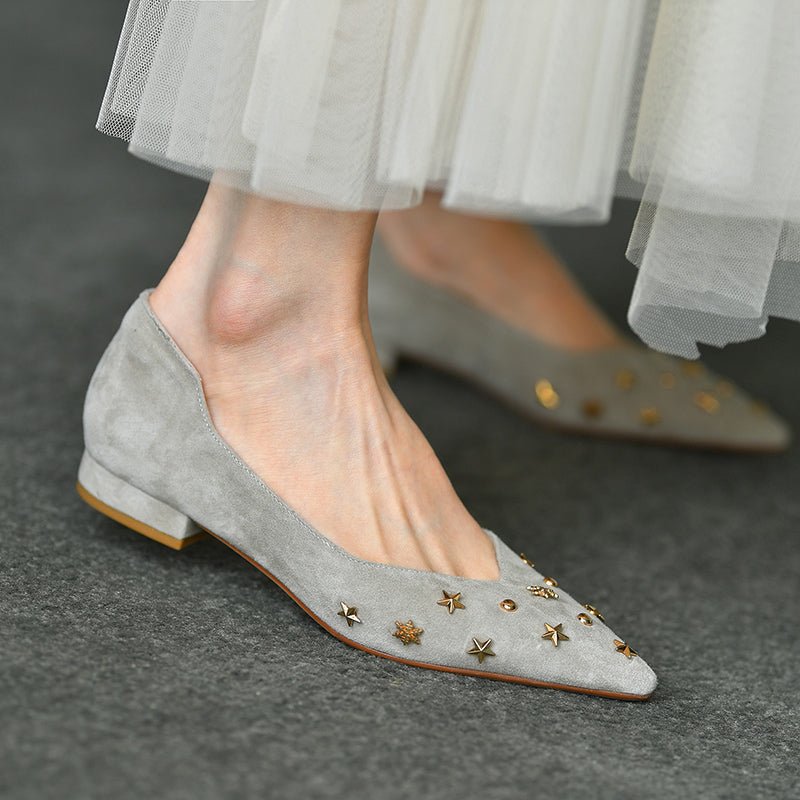 Frosted Low-cut Pointed-toe Shoes All-match Flat Low Heel Slip-on Pumps - IVOIRART.COM