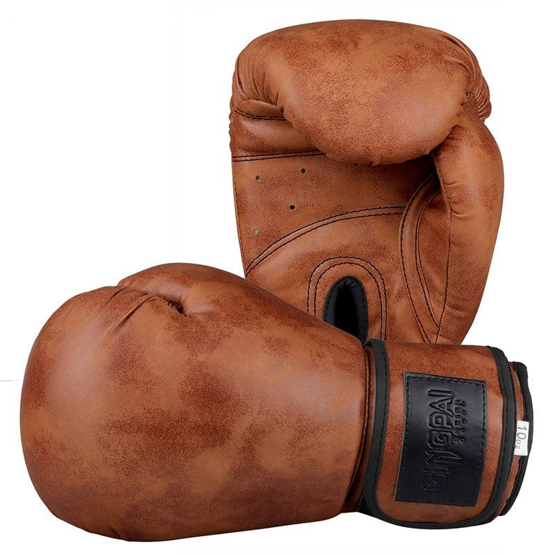Gants de boxe vintage en cuir PU marron et vert, 8 oz / 10 oz / 12 oz, doublure EVA - IVOIRART.COM