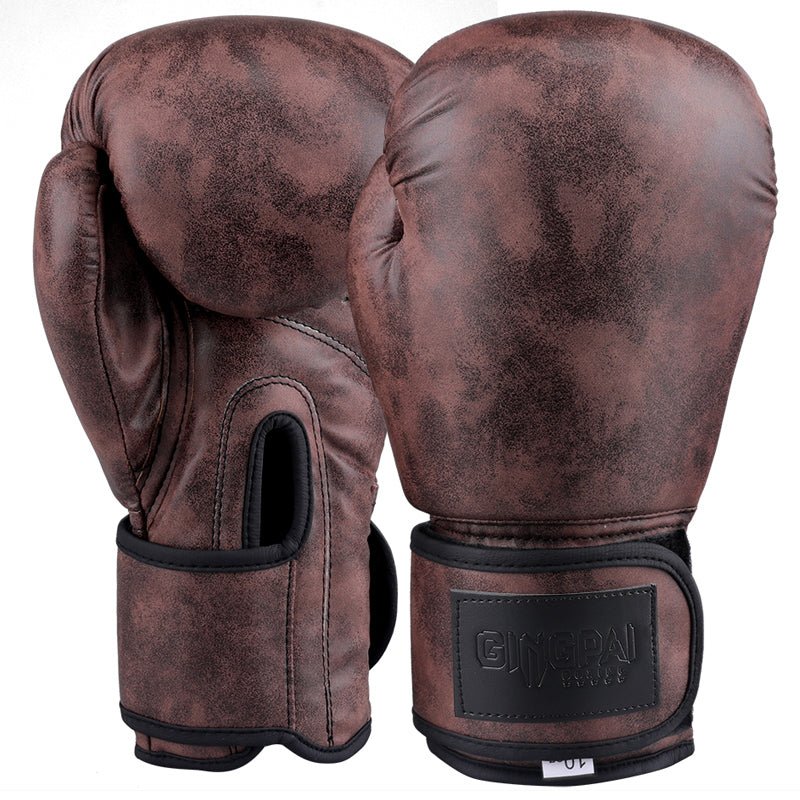 Gants de boxe vintage en cuir PU marron et vert, 8 oz / 10 oz / 12 oz, doublure EVA - IVOIRART.COM