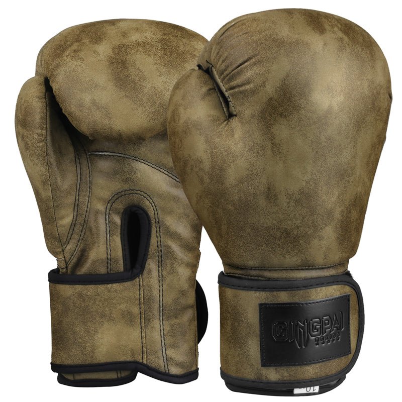 Gants de boxe vintage en cuir PU marron et vert, 8 oz / 10 oz / 12 oz, doublure EVA - IVOIRART.COM
