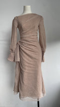 Gentle-style Pleated Long-sleeve Waist-cinching Off-shoulder Gown With Pleats In A Ladylike Aesthetic - IVOIRART.COM
