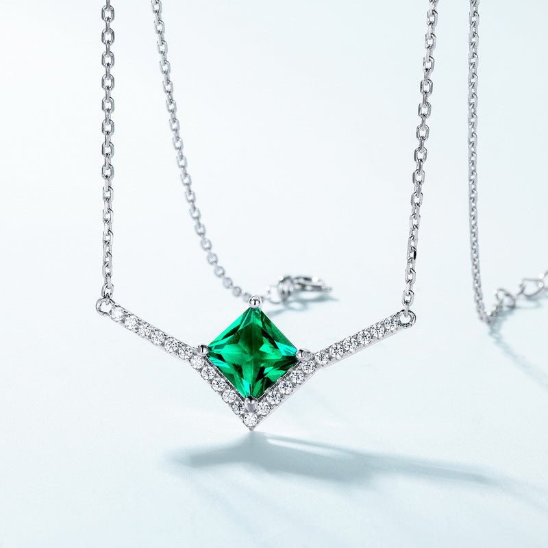 Geometric Cultivation High Sense Grandmother Silver Green Necklace - IVOIRART.COM