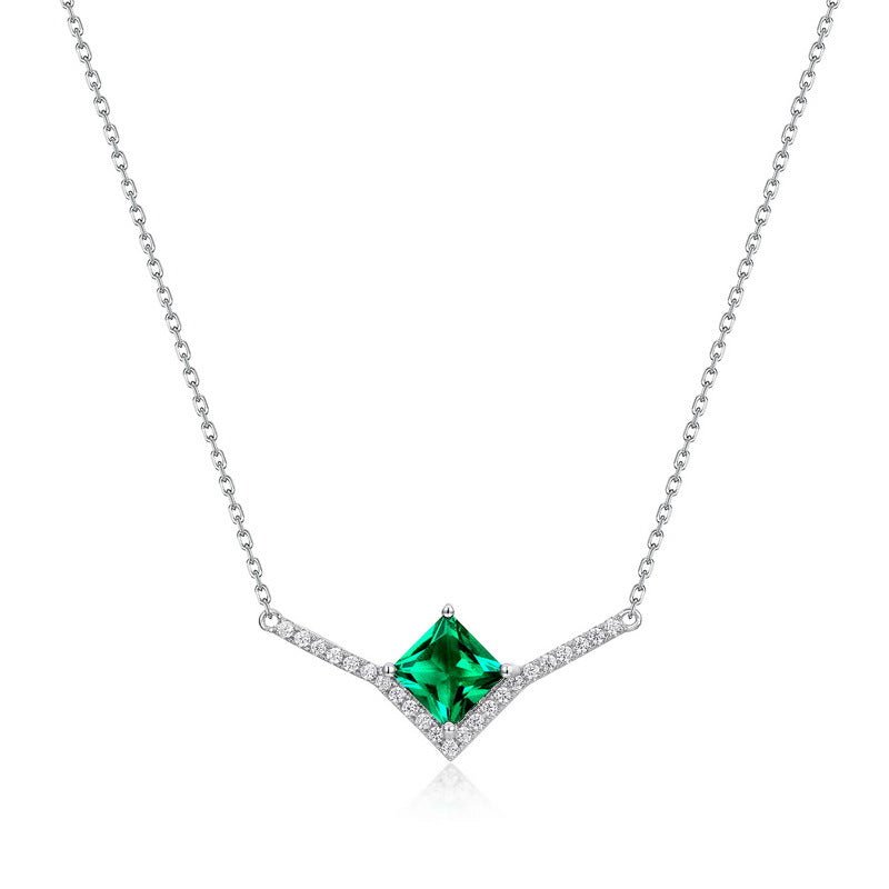 Geometric Cultivation High Sense Grandmother Silver Green Necklace - IVOIRART.COM