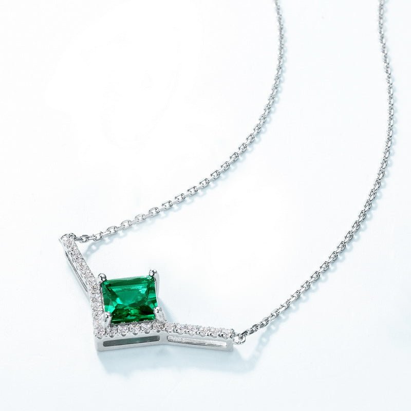 Geometric Cultivation High Sense Grandmother Silver Green Necklace - IVOIRART.COM