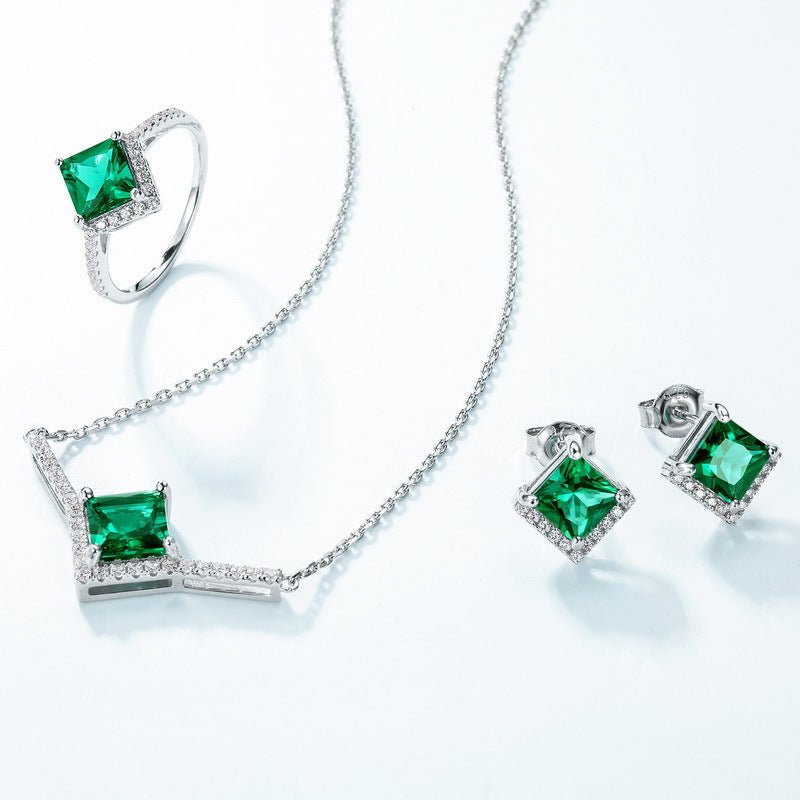 Geometric Cultivation High Sense Grandmother Silver Green Necklace - IVOIRART.COM