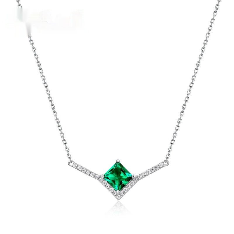 Geometric Cultivation High Sense Grandmother Silver Green Necklace - IVOIRART.COM