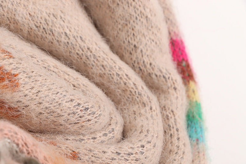 Geometric Diamond Mohair Cardigan ample tricoté contraste couleur rétro féminine - IVOIRART.COM