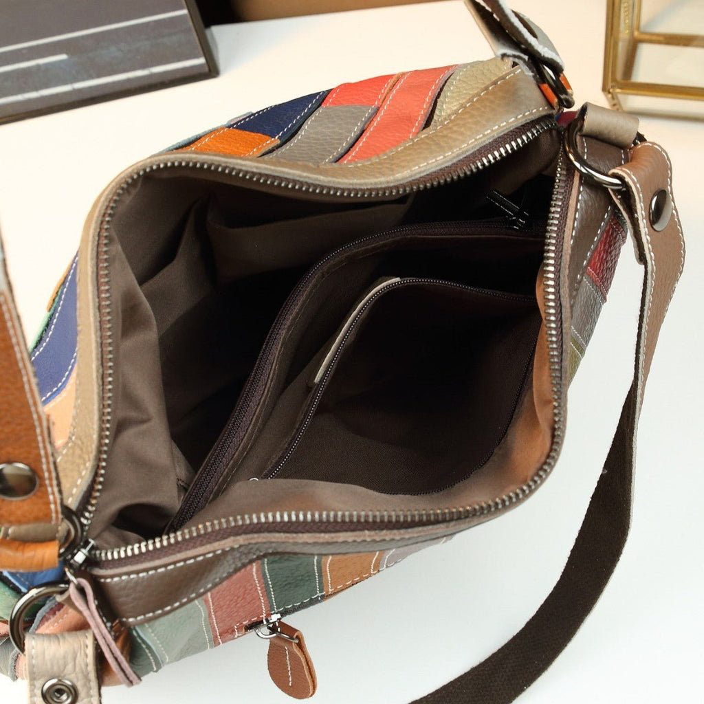 Geometric Grid Leather Patchwork Colorful Shoulder Bag - IVOIRART.COM