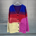 Gilet mohair dégradé col V tricoté pour femme — style cardigan doux et chic luxe - IVOIRART.COM