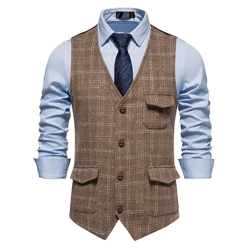 Gilet Vintage Homme en Tweed à Carreaux, Coupe Slim, Coton Mélangé Gris - IVOIRART.COM