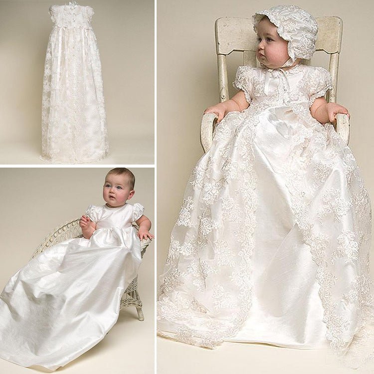Girls Dress Short-sleeved Lace Embroidered Mesh Dress - IVOIRART.COM