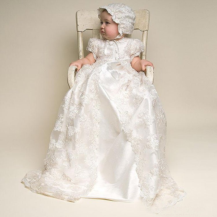 Girls Dress Short-sleeved Lace Embroidered Mesh Dress - IVOIRART.COM