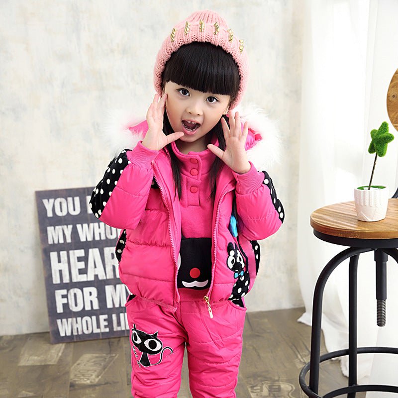 Girls' winter suit & children's sweater three-piece suit velvet thickened baby's clothes - IVOIRART.COM