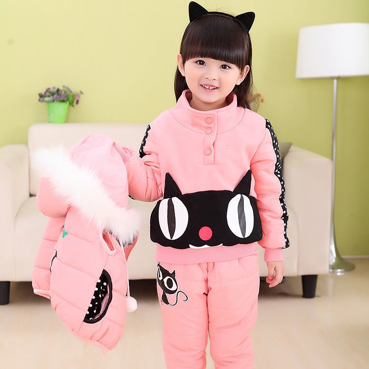 Girls' winter suit & children's sweater three-piece suit velvet thickened baby's clothes - IVOIRART.COM