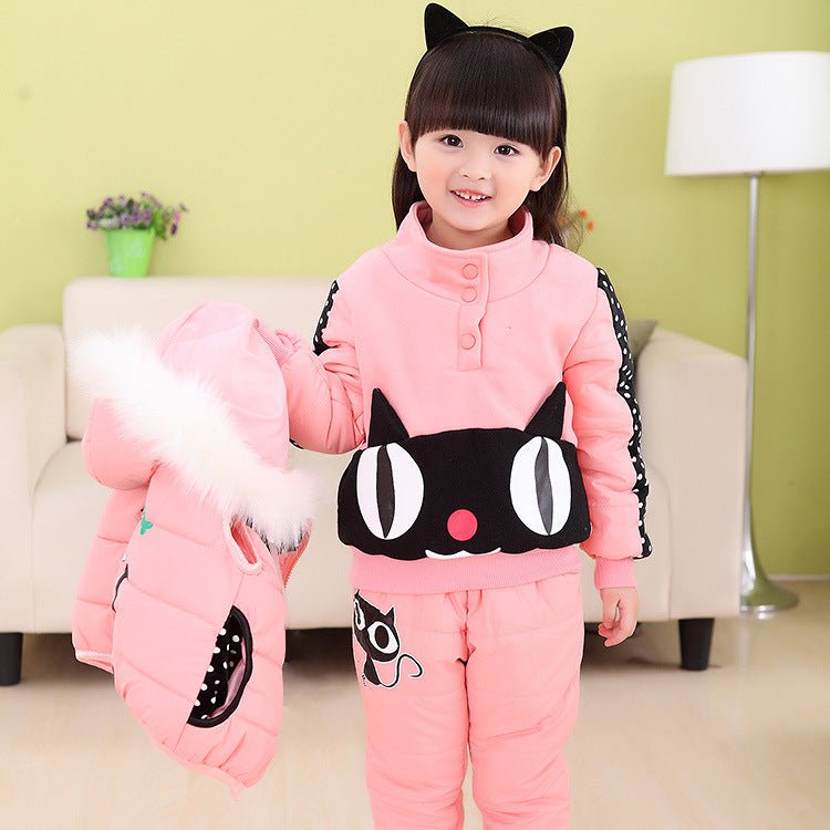 Girls' winter suit & children's sweater three-piece suit velvet thickened baby's clothes - IVOIRART.COM