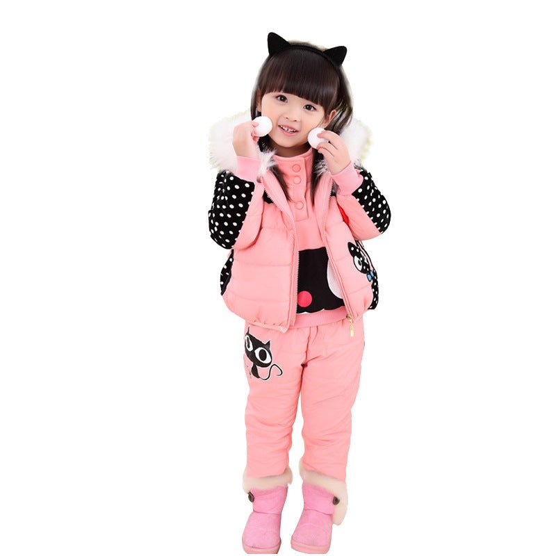 Girls' winter suit & children's sweater three-piece suit velvet thickened baby's clothes - IVOIRART.COM