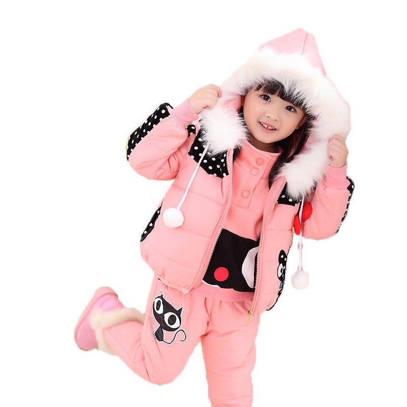 Girls' winter suit & children's sweater three-piece suit velvet thickened baby's clothes - IVOIRART.COM