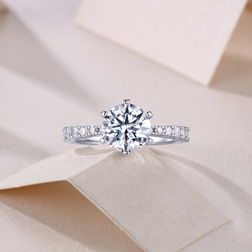 Goddess's Blessing - A Wedding Ring Set With 2-carat Top-quality Moissanite S925 Silver And Platinum-plated Diamond. The Ring Can Be Inspected With A Diamond Pen - IVOIRART.COM
