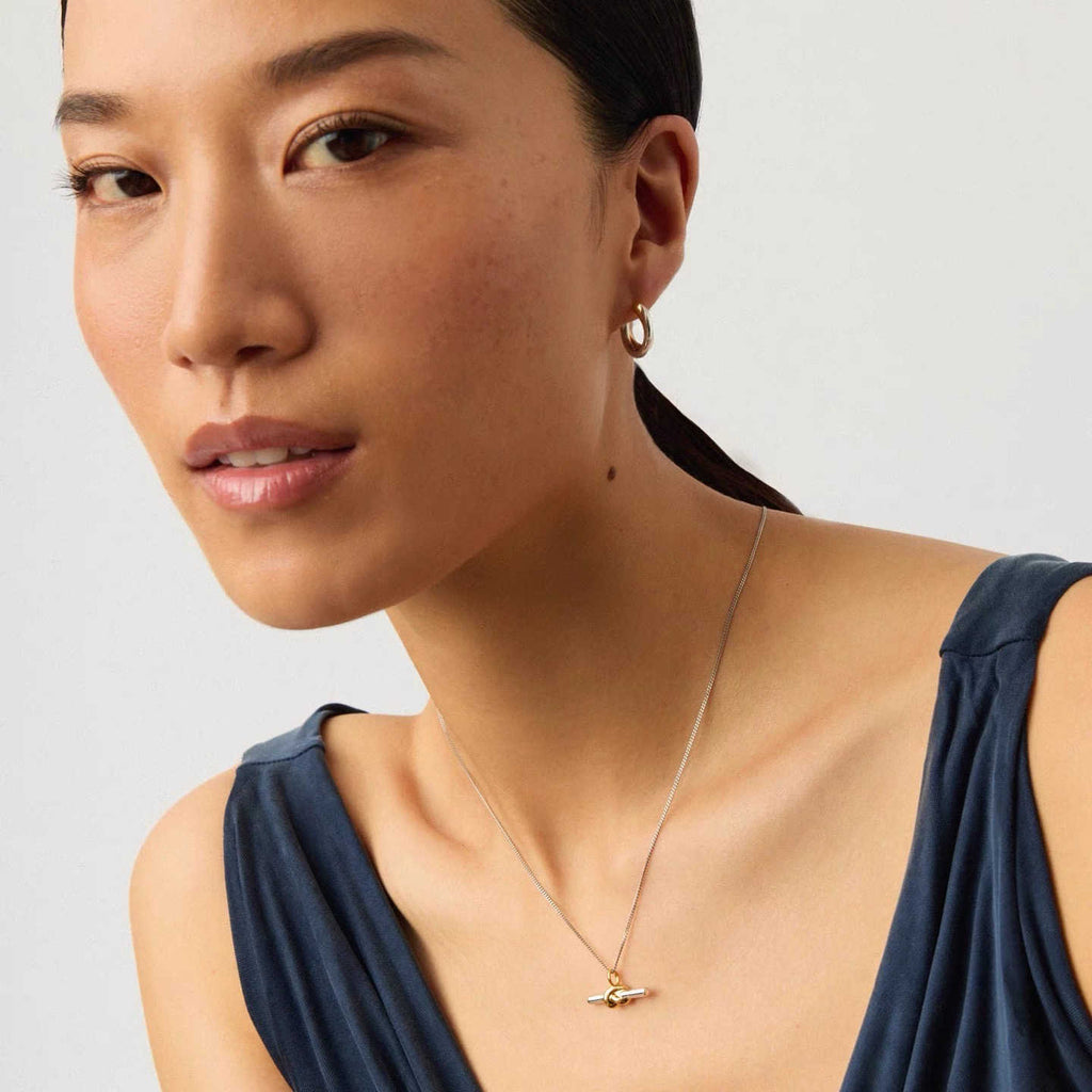 Gold And Silver Double T-shaped Horizontal Necklace - IVOIRART.COM
