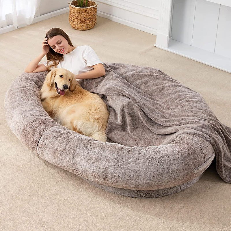 Grand Nid Douillet pour Chien de Taille Humaine, Lit Peluche Confortable - IVOIRART.COM