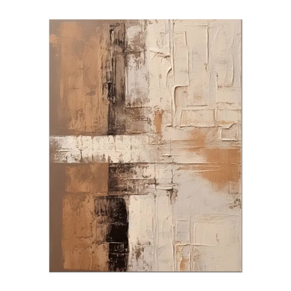 Grand peinture abstraite faite main marron texturée décor mural minimaliste wabi - IVOIRART.COM