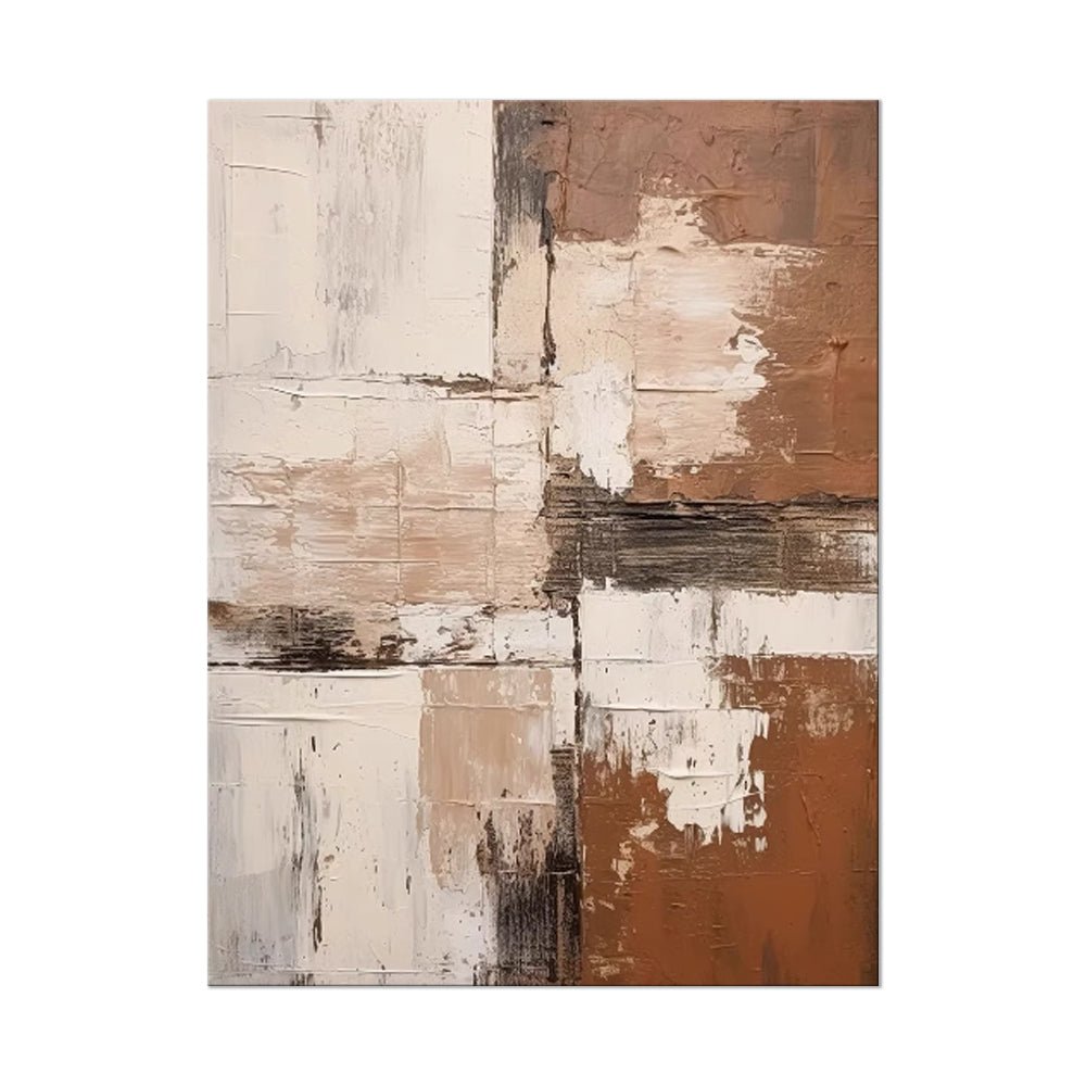 Grand peinture abstraite faite main marron texturée décor mural minimaliste wabi - IVOIRART.COM