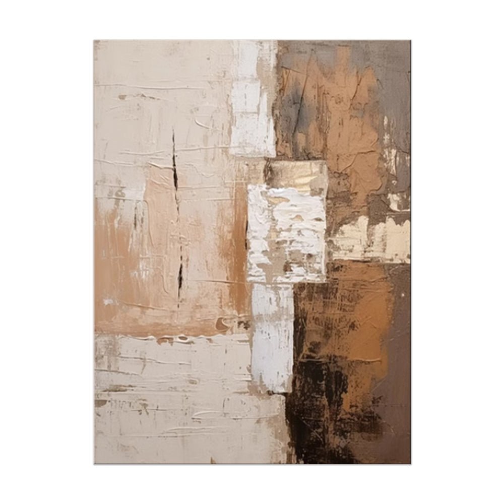Grand peinture abstraite faite main marron texturée décor mural minimaliste wabi - IVOIRART.COM
