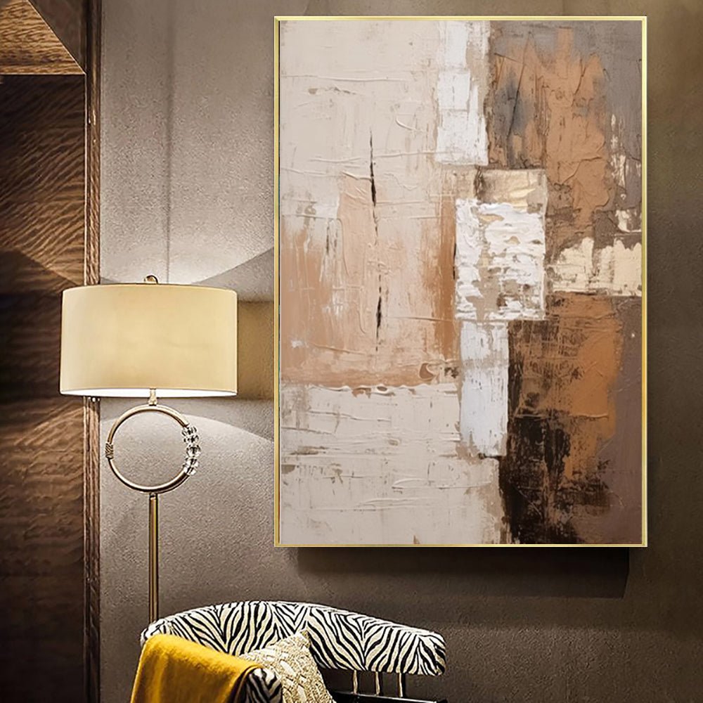 Grand peinture abstraite faite main marron texturée décor mural minimaliste wabi - IVOIRART.COM