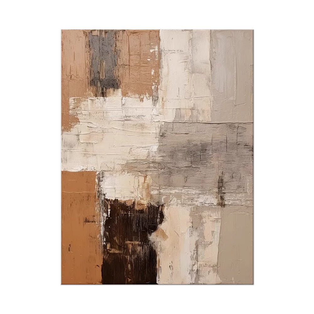 Grand peinture abstraite faite main marron texturée décor mural minimaliste wabi - IVOIRART.COM