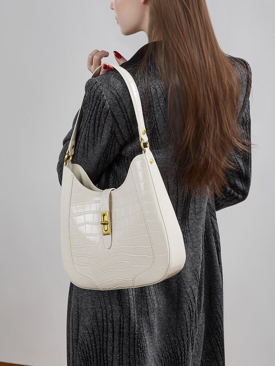 Grand sac à bandoulière et porté croisé femme, cuir verni vachette effet crocodile, grande capacité - IVOIRART.COM