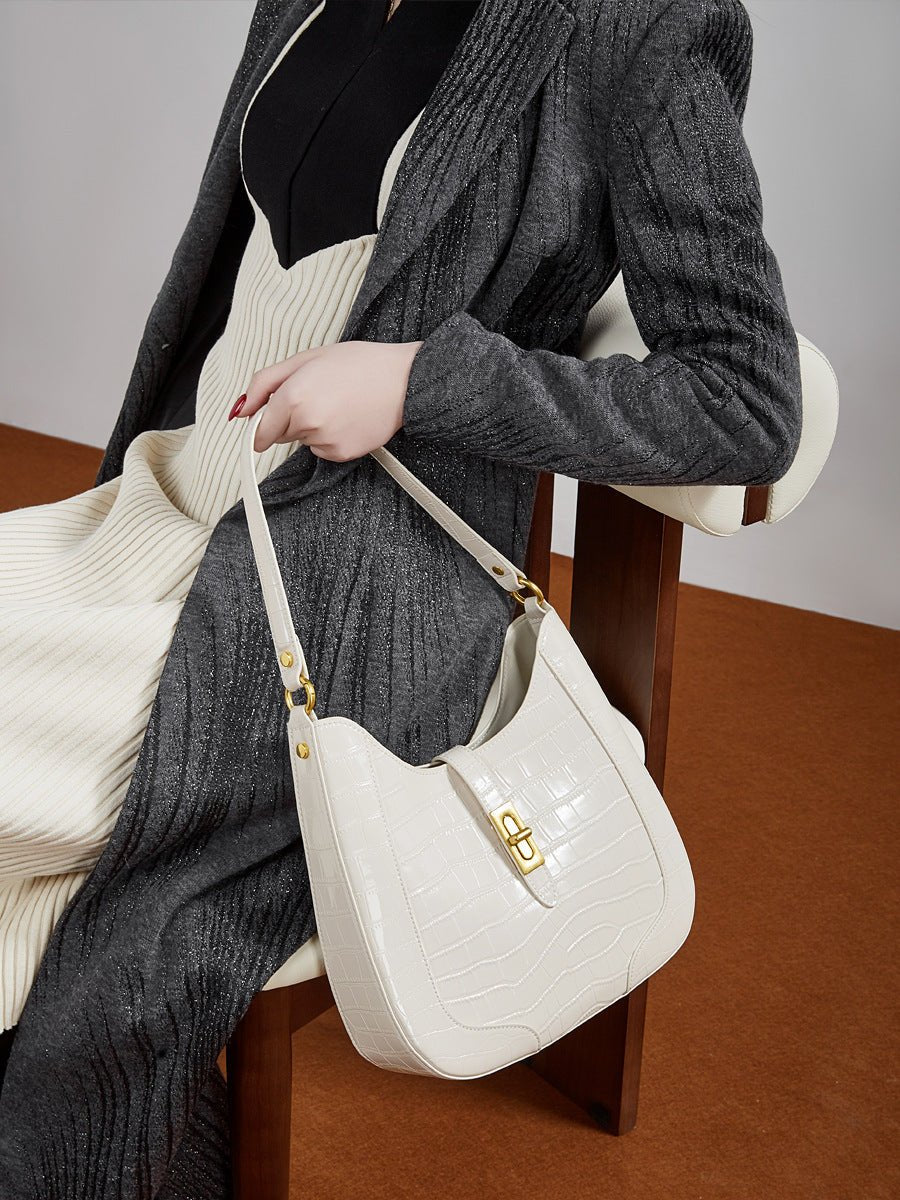 Grand sac à bandoulière et porté croisé femme, cuir verni vachette effet crocodile, grande capacité - IVOIRART.COM