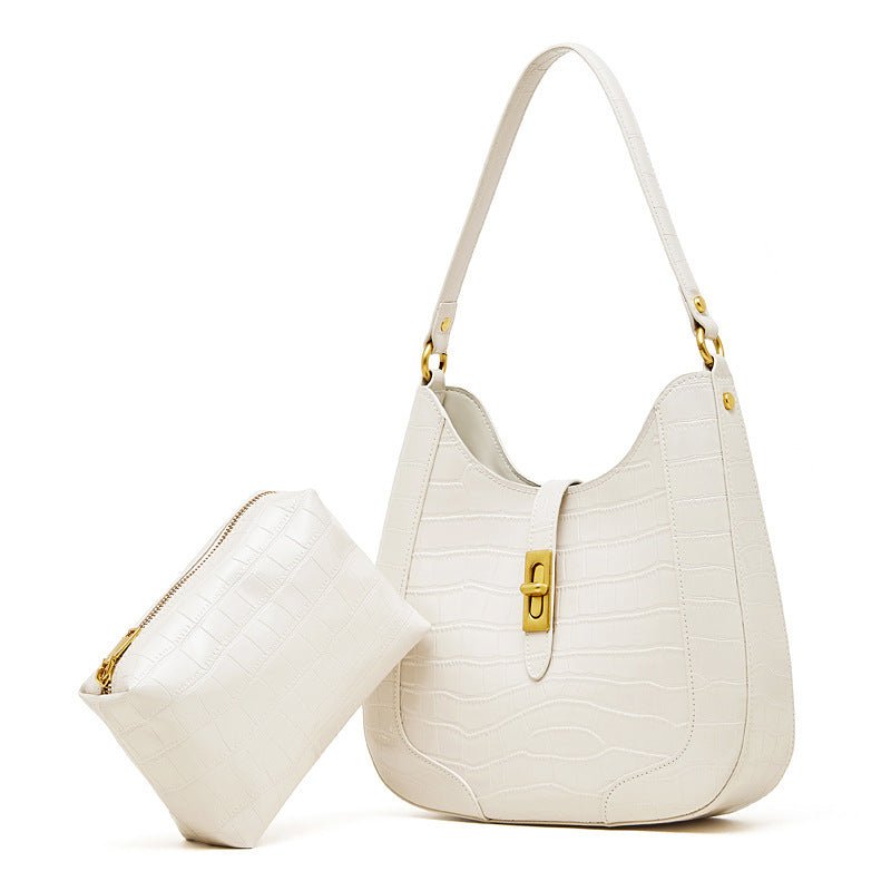 Grand sac à bandoulière et porté croisé femme, cuir verni vachette effet crocodile, grande capacité - IVOIRART.COM