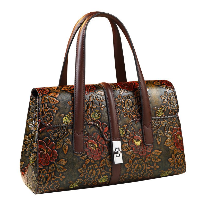 Grand sac à main vintage en cuir embossé avec grande capacité de rangement - IVOIRART.COM