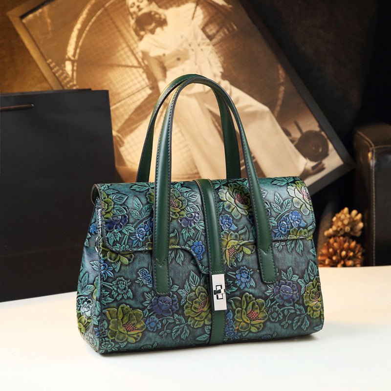 Grand sac à main vintage en cuir embossé avec grande capacité de rangement - IVOIRART.COM
