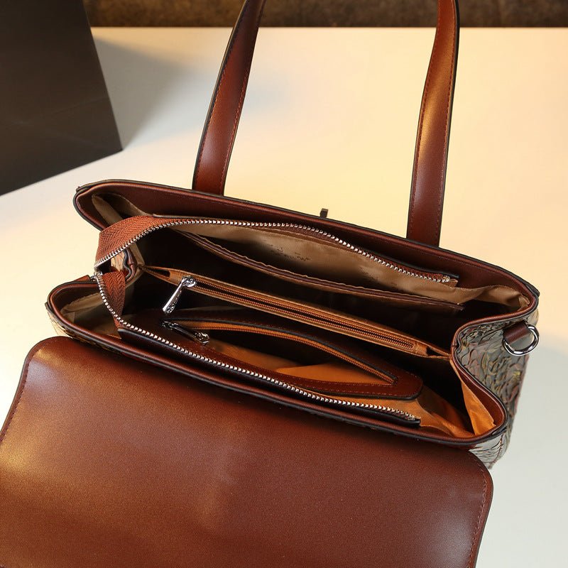 Grand sac à main vintage en cuir embossé avec grande capacité de rangement - IVOIRART.COM