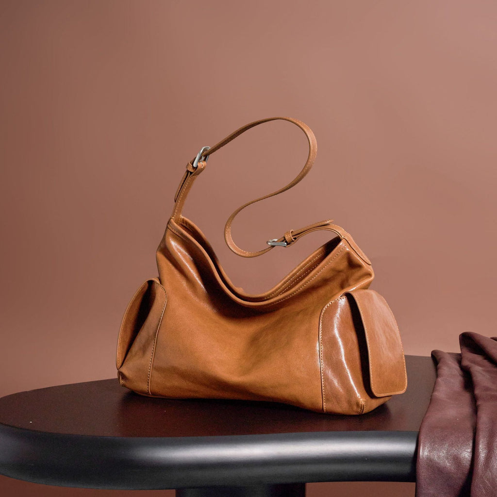 Grand sac bandoulière en cuir végétal tanné – spacieux, élégant et polyvalent XL - IVOIRART.COM