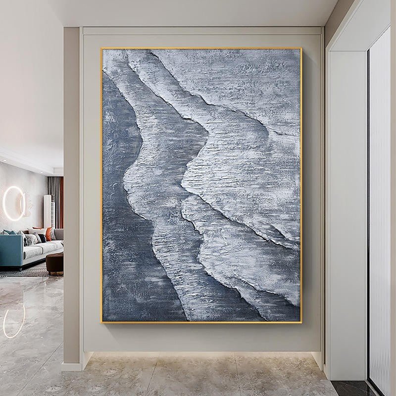 Grande peinture à l'huile abstraite faite main, vagues texturées toile moderne!! - IVOIRART.COM