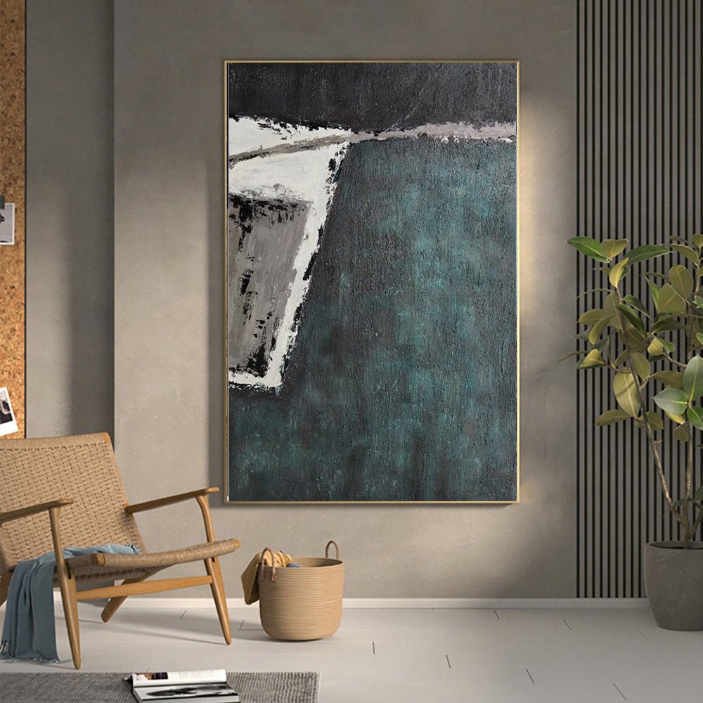 Grande peinture abstraite faite main vert rétro texture Wabi-sabi moderne salons - IVOIRART.COM