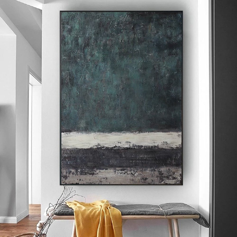 Grande peinture abstraite faite main vert rétro texture Wabi-sabi moderne salons - IVOIRART.COM