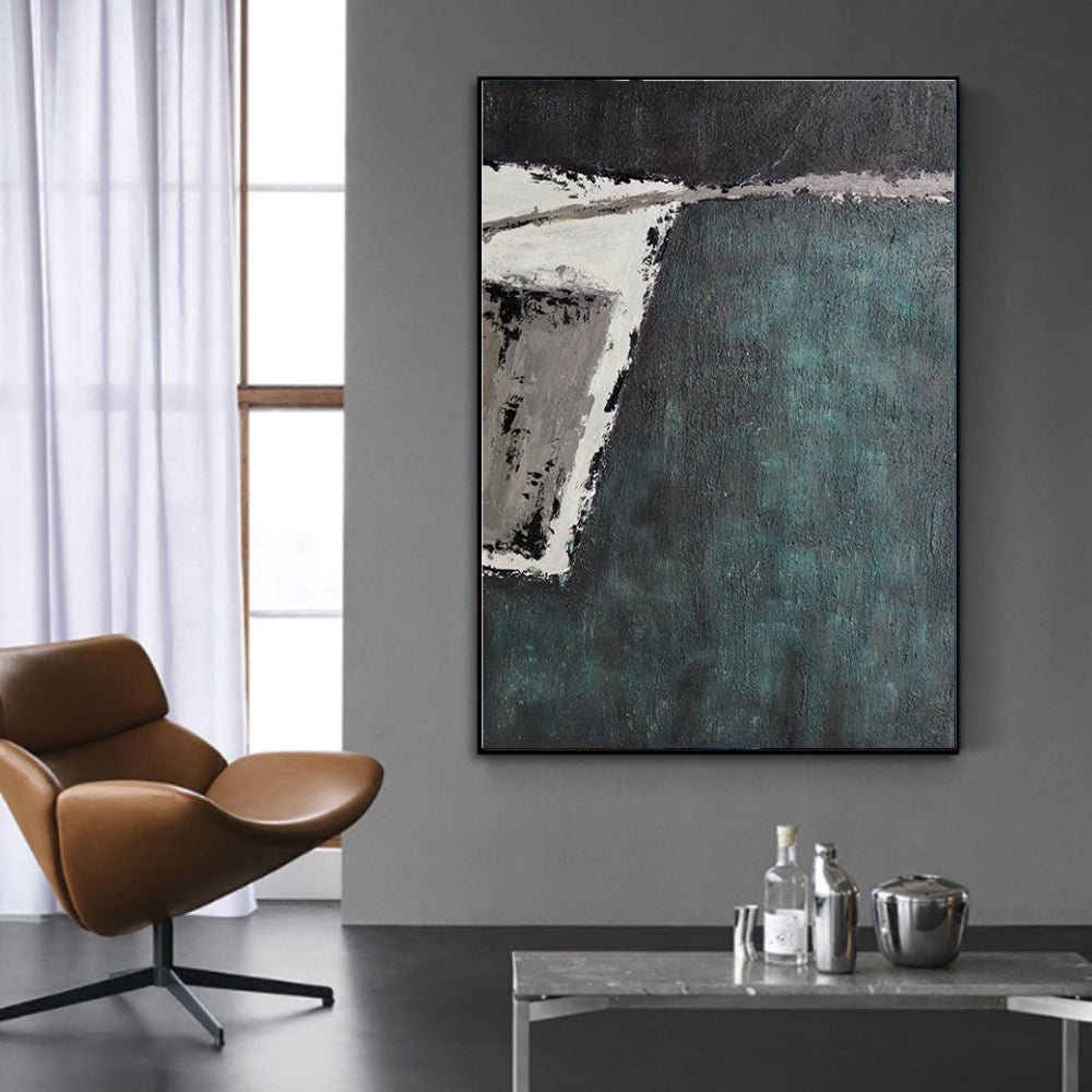 Grande peinture abstraite faite main vert rétro texture Wabi-sabi moderne salons - IVOIRART.COM